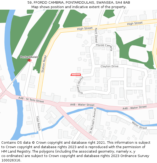 59, FFORDD CAMBRIA, PONTARDDULAIS, SWANSEA, SA4 8AB: Location map and indicative extent of plot