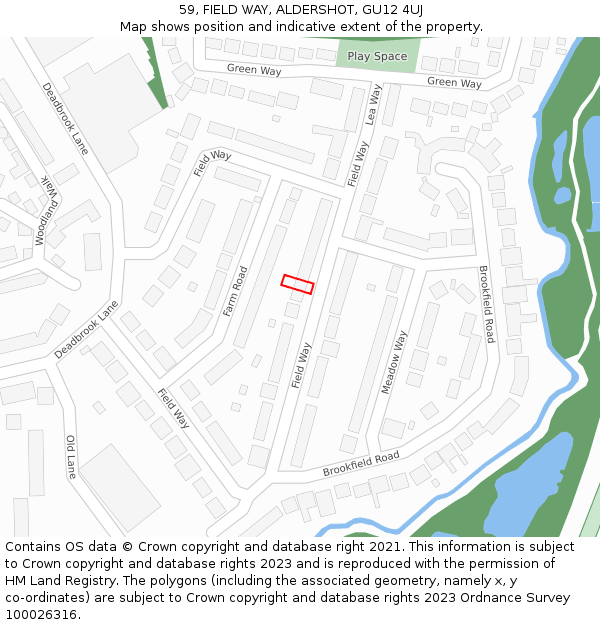 59, FIELD WAY, ALDERSHOT, GU12 4UJ: Location map and indicative extent of plot