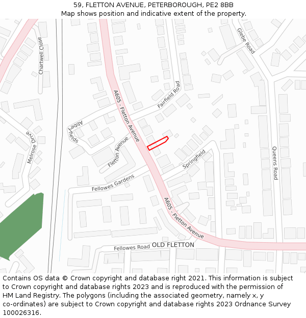 59, FLETTON AVENUE, PETERBOROUGH, PE2 8BB: Location map and indicative extent of plot