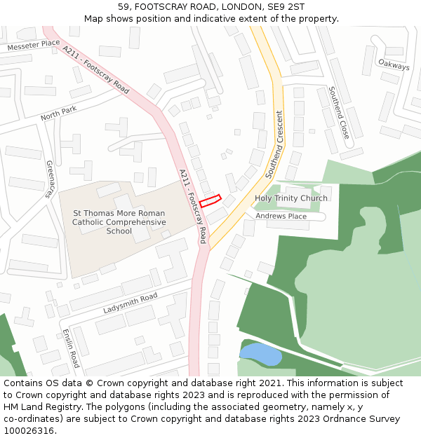 59, FOOTSCRAY ROAD, LONDON, SE9 2ST: Location map and indicative extent of plot