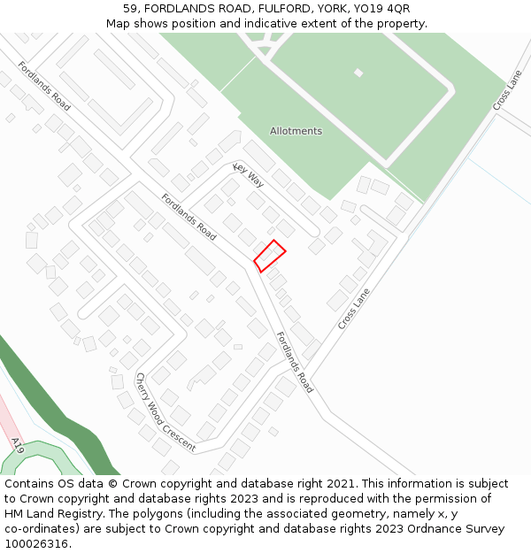 59, FORDLANDS ROAD, FULFORD, YORK, YO19 4QR: Location map and indicative extent of plot