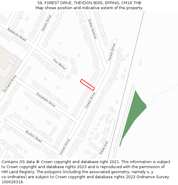 59, FOREST DRIVE, THEYDON BOIS, EPPING, CM16 7HB: Location map and indicative extent of plot