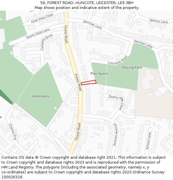 59, FOREST ROAD, HUNCOTE, LEICESTER, LE9 3BH: Location map and indicative extent of plot