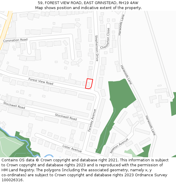59, FOREST VIEW ROAD, EAST GRINSTEAD, RH19 4AW: Location map and indicative extent of plot