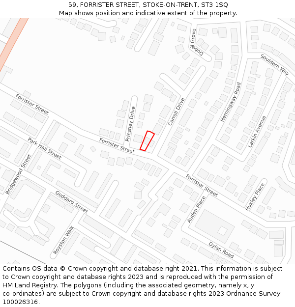 59, FORRISTER STREET, STOKE-ON-TRENT, ST3 1SQ: Location map and indicative extent of plot