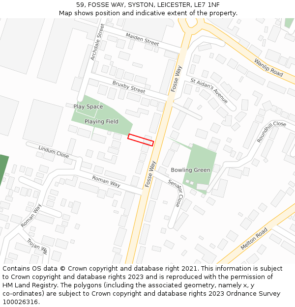 59, FOSSE WAY, SYSTON, LEICESTER, LE7 1NF: Location map and indicative extent of plot