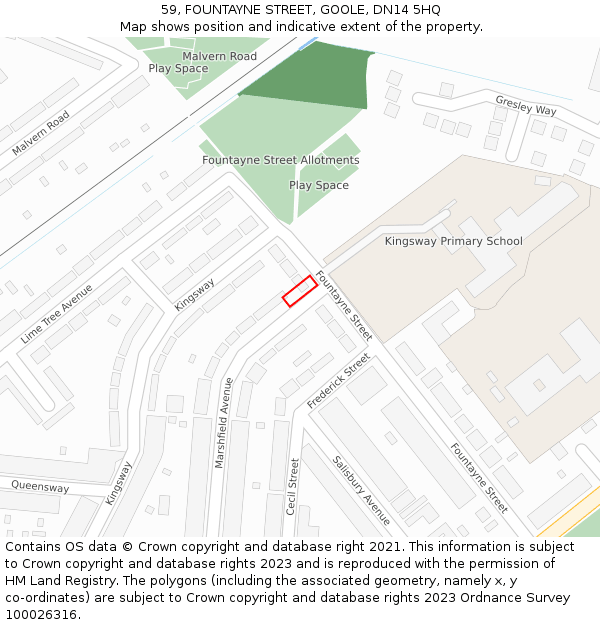 59, FOUNTAYNE STREET, GOOLE, DN14 5HQ: Location map and indicative extent of plot