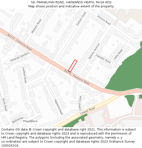 59, FRANKLYNN ROAD, HAYWARDS HEATH, RH16 4DS: Location map and indicative extent of plot