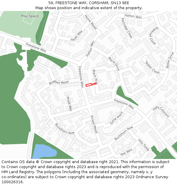 59, FREESTONE WAY, CORSHAM, SN13 9EE: Location map and indicative extent of plot