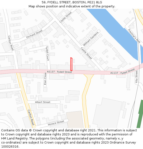 59, FYDELL STREET, BOSTON, PE21 8LG: Location map and indicative extent of plot