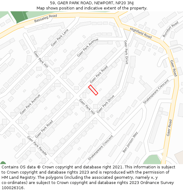 59, GAER PARK ROAD, NEWPORT, NP20 3NJ: Location map and indicative extent of plot