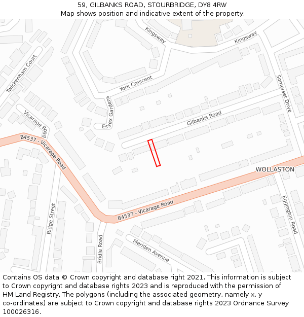 59, GILBANKS ROAD, STOURBRIDGE, DY8 4RW: Location map and indicative extent of plot