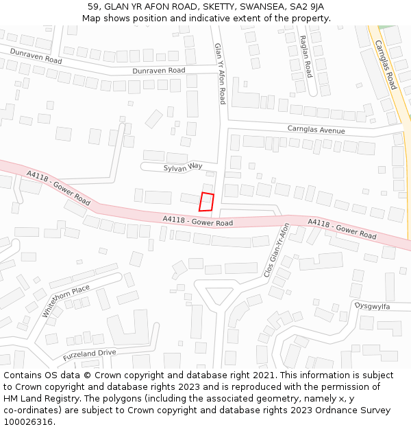 59, GLAN YR AFON ROAD, SKETTY, SWANSEA, SA2 9JA: Location map and indicative extent of plot