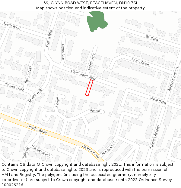 59, GLYNN ROAD WEST, PEACEHAVEN, BN10 7SL: Location map and indicative extent of plot