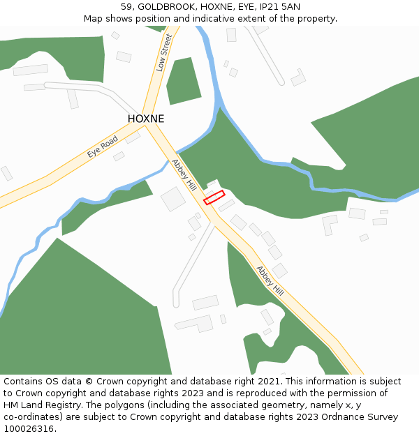 59, GOLDBROOK, HOXNE, EYE, IP21 5AN: Location map and indicative extent of plot