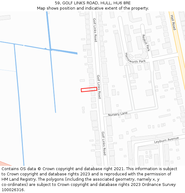 59, GOLF LINKS ROAD, HULL, HU6 8RE: Location map and indicative extent of plot