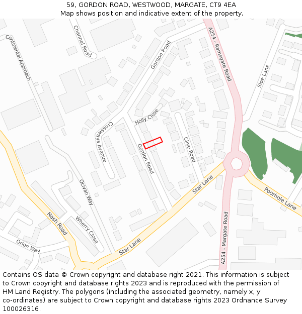 59, GORDON ROAD, WESTWOOD, MARGATE, CT9 4EA: Location map and indicative extent of plot