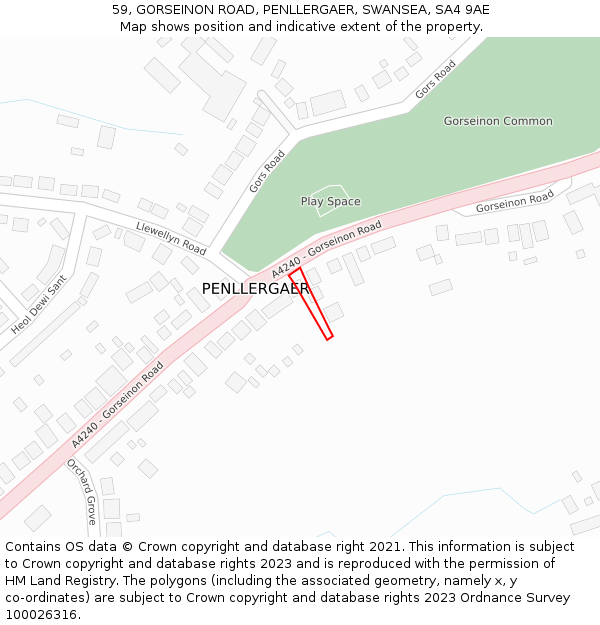 59, GORSEINON ROAD, PENLLERGAER, SWANSEA, SA4 9AE: Location map and indicative extent of plot