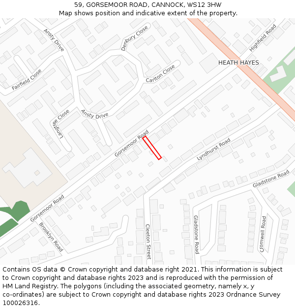 59, GORSEMOOR ROAD, CANNOCK, WS12 3HW: Location map and indicative extent of plot