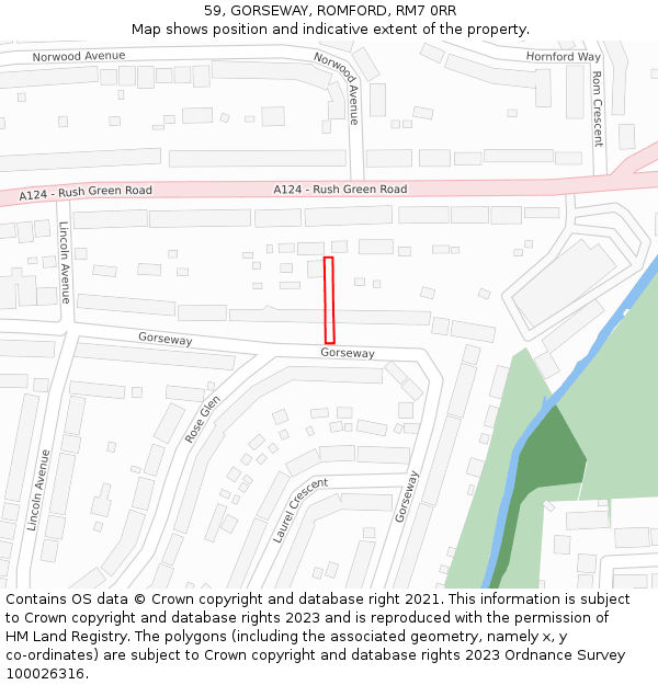 59, GORSEWAY, ROMFORD, RM7 0RR: Location map and indicative extent of plot