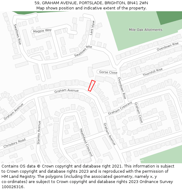 59, GRAHAM AVENUE, PORTSLADE, BRIGHTON, BN41 2WN: Location map and indicative extent of plot