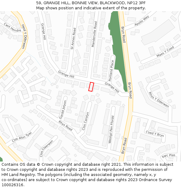 59, GRANGE HILL, BONNIE VIEW, BLACKWOOD, NP12 3PF: Location map and indicative extent of plot