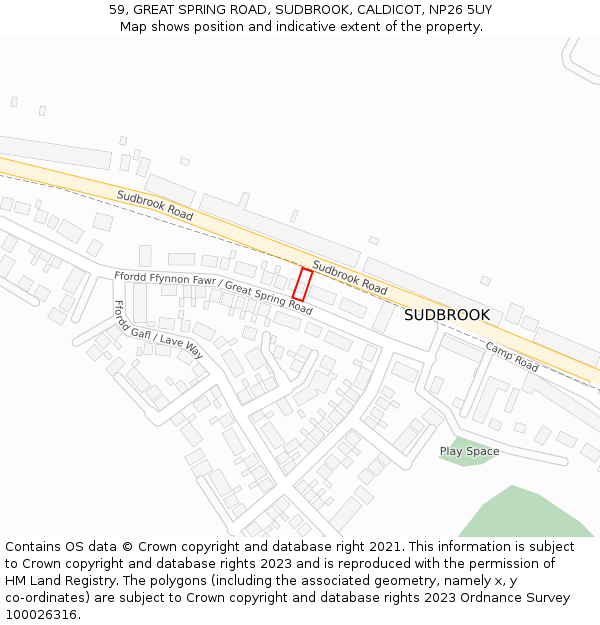 59, GREAT SPRING ROAD, SUDBROOK, CALDICOT, NP26 5UY: Location map and indicative extent of plot