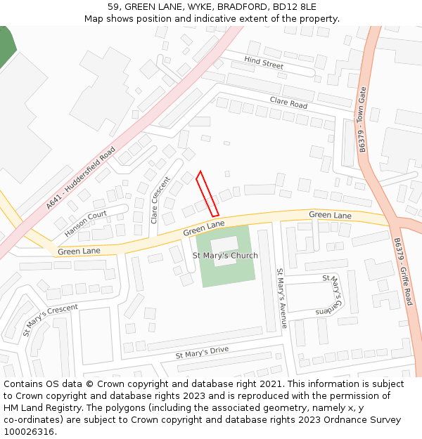 59, GREEN LANE, WYKE, BRADFORD, BD12 8LE: Location map and indicative extent of plot