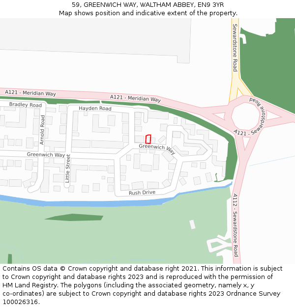 59, GREENWICH WAY, WALTHAM ABBEY, EN9 3YR: Location map and indicative extent of plot