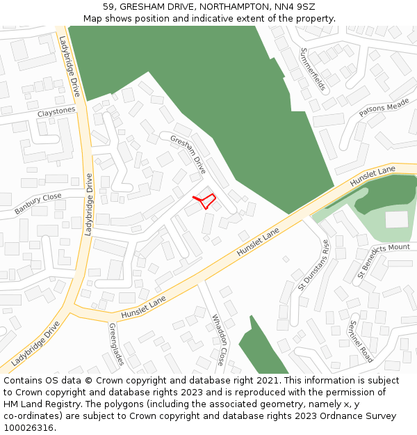 59, GRESHAM DRIVE, NORTHAMPTON, NN4 9SZ: Location map and indicative extent of plot