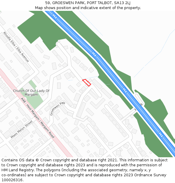 59, GROESWEN PARK, PORT TALBOT, SA13 2LJ: Location map and indicative extent of plot