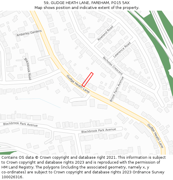 59, GUDGE HEATH LANE, FAREHAM, PO15 5AX: Location map and indicative extent of plot