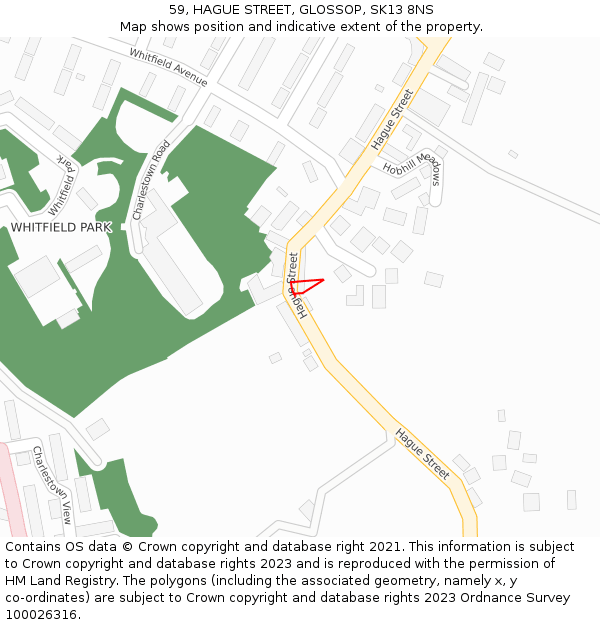 59, HAGUE STREET, GLOSSOP, SK13 8NS: Location map and indicative extent of plot