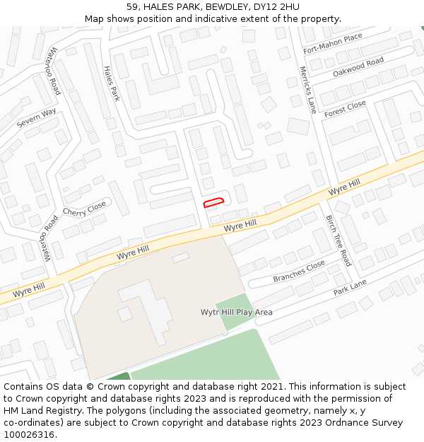 59, HALES PARK, BEWDLEY, DY12 2HU: Location map and indicative extent of plot