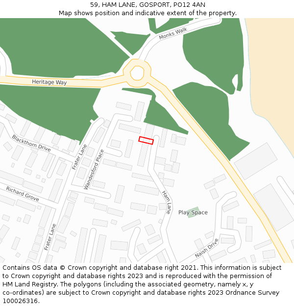 59, HAM LANE, GOSPORT, PO12 4AN: Location map and indicative extent of plot