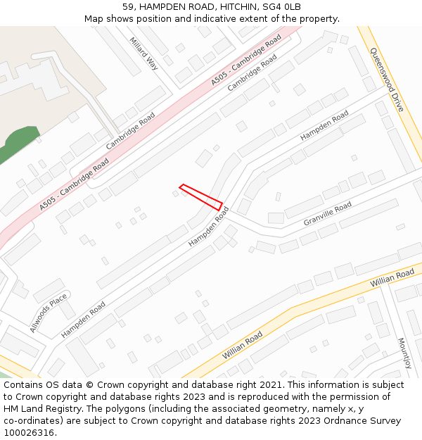 59, HAMPDEN ROAD, HITCHIN, SG4 0LB: Location map and indicative extent of plot