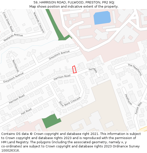 59, HARRISON ROAD, FULWOOD, PRESTON, PR2 9QJ: Location map and indicative extent of plot