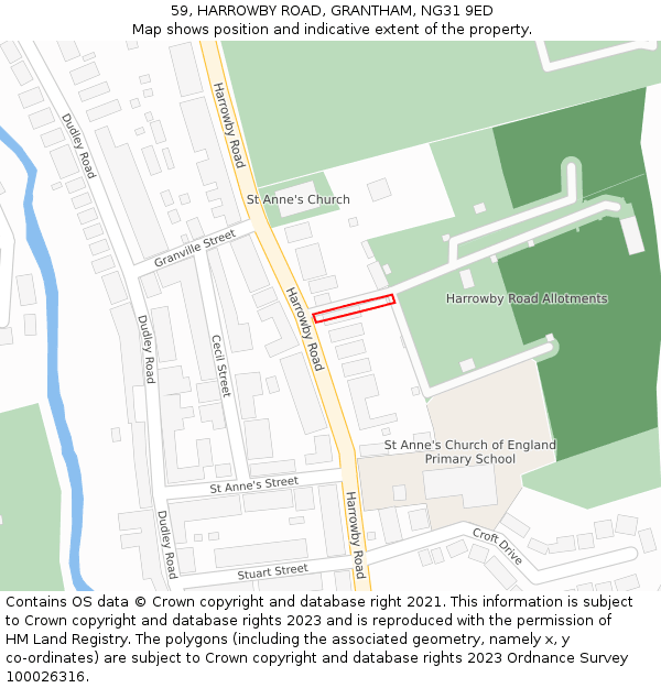 59, HARROWBY ROAD, GRANTHAM, NG31 9ED: Location map and indicative extent of plot