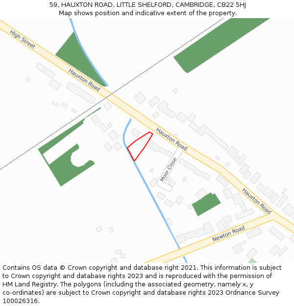 59, HAUXTON ROAD, LITTLE SHELFORD, CAMBRIDGE, CB22 5HJ: Location map and indicative extent of plot