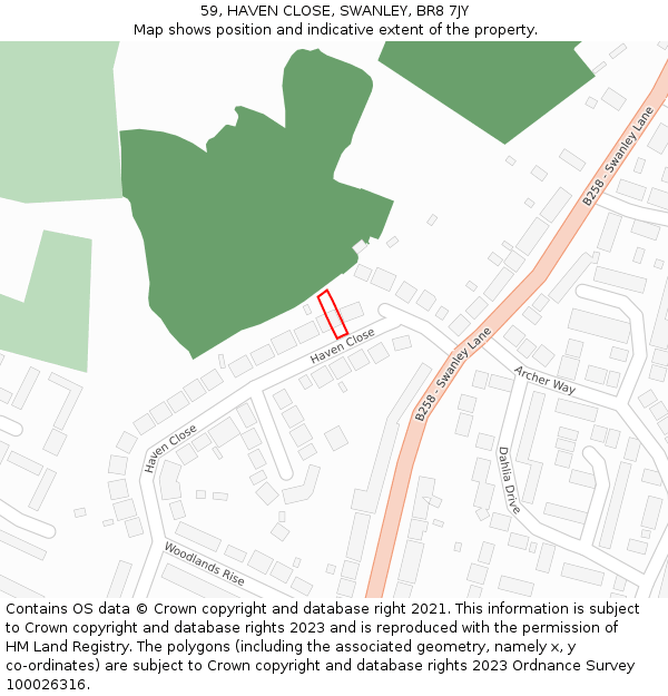 59, HAVEN CLOSE, SWANLEY, BR8 7JY: Location map and indicative extent of plot