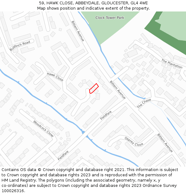 59, HAWK CLOSE, ABBEYDALE, GLOUCESTER, GL4 4WE: Location map and indicative extent of plot