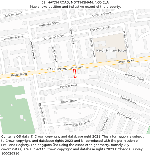 59, HAYDN ROAD, NOTTINGHAM, NG5 2LA: Location map and indicative extent of plot