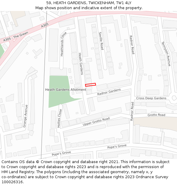 59, HEATH GARDENS, TWICKENHAM, TW1 4LY: Location map and indicative extent of plot