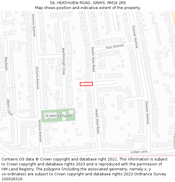 59, HEATHVIEW ROAD, GRAYS, RM16 2RS: Location map and indicative extent of plot