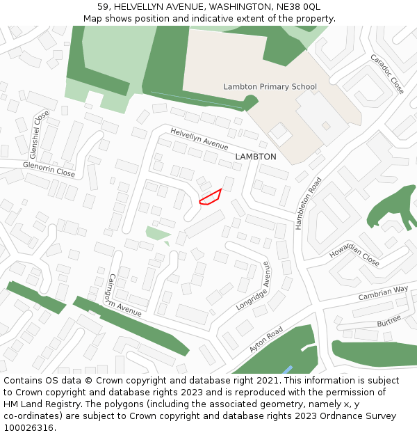 59, HELVELLYN AVENUE, WASHINGTON, NE38 0QL: Location map and indicative extent of plot