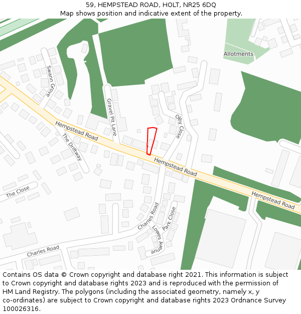 59, HEMPSTEAD ROAD, HOLT, NR25 6DQ: Location map and indicative extent of plot