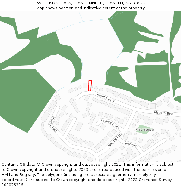 59, HENDRE PARK, LLANGENNECH, LLANELLI, SA14 8UR: Location map and indicative extent of plot