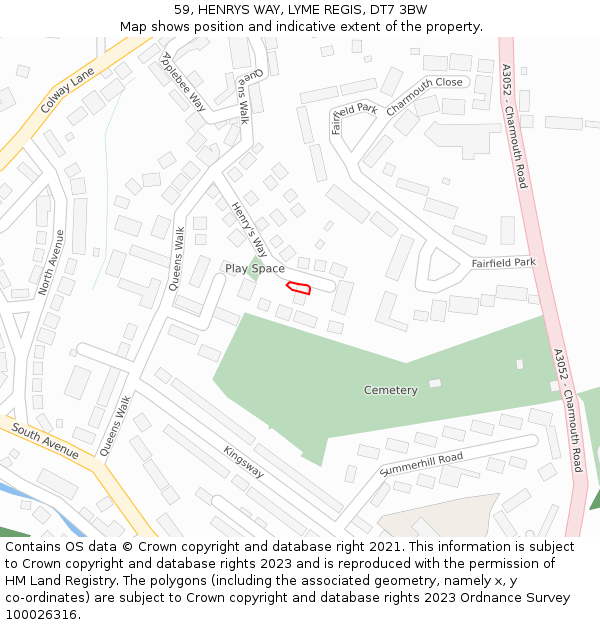 59, HENRYS WAY, LYME REGIS, DT7 3BW: Location map and indicative extent of plot