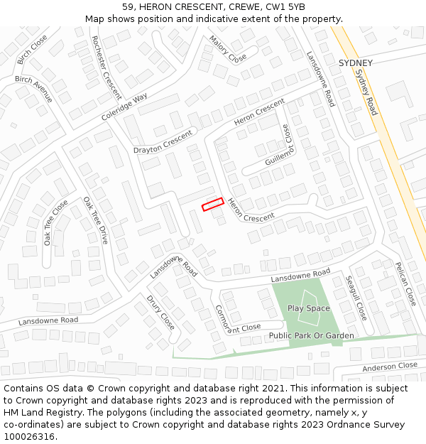 59, HERON CRESCENT, CREWE, CW1 5YB: Location map and indicative extent of plot