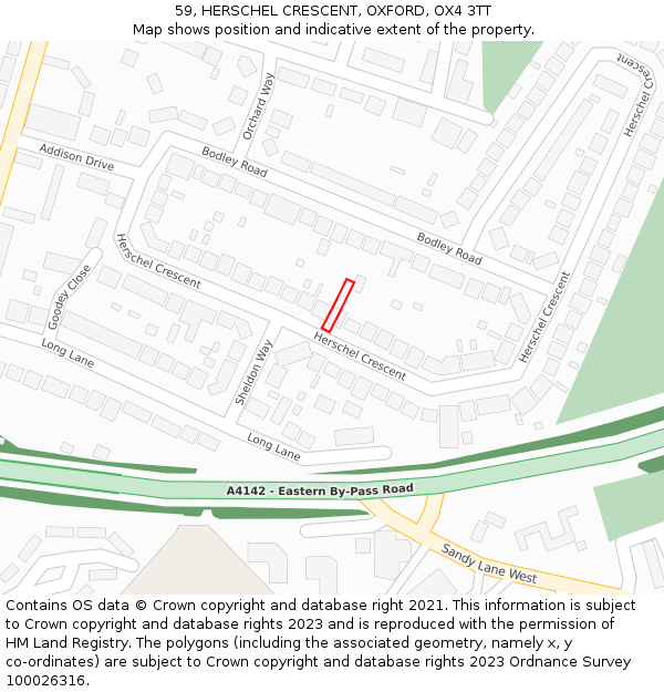 59, HERSCHEL CRESCENT, OXFORD, OX4 3TT: Location map and indicative extent of plot